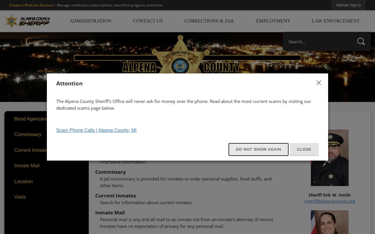 Montmorency County current custody search through Alpena County Corrections