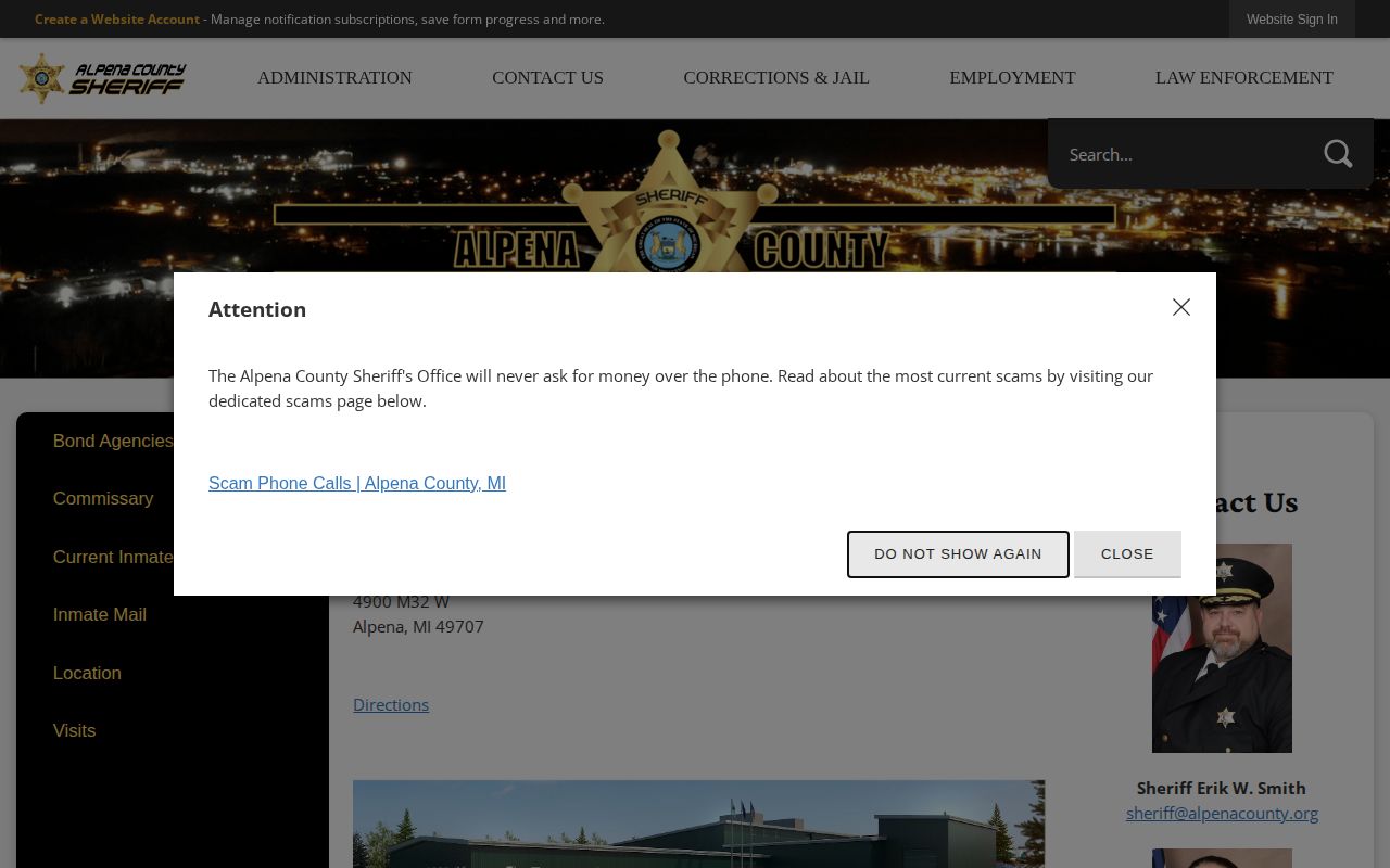 Montmorency County booking custody route at Alpena County Correctional Facility