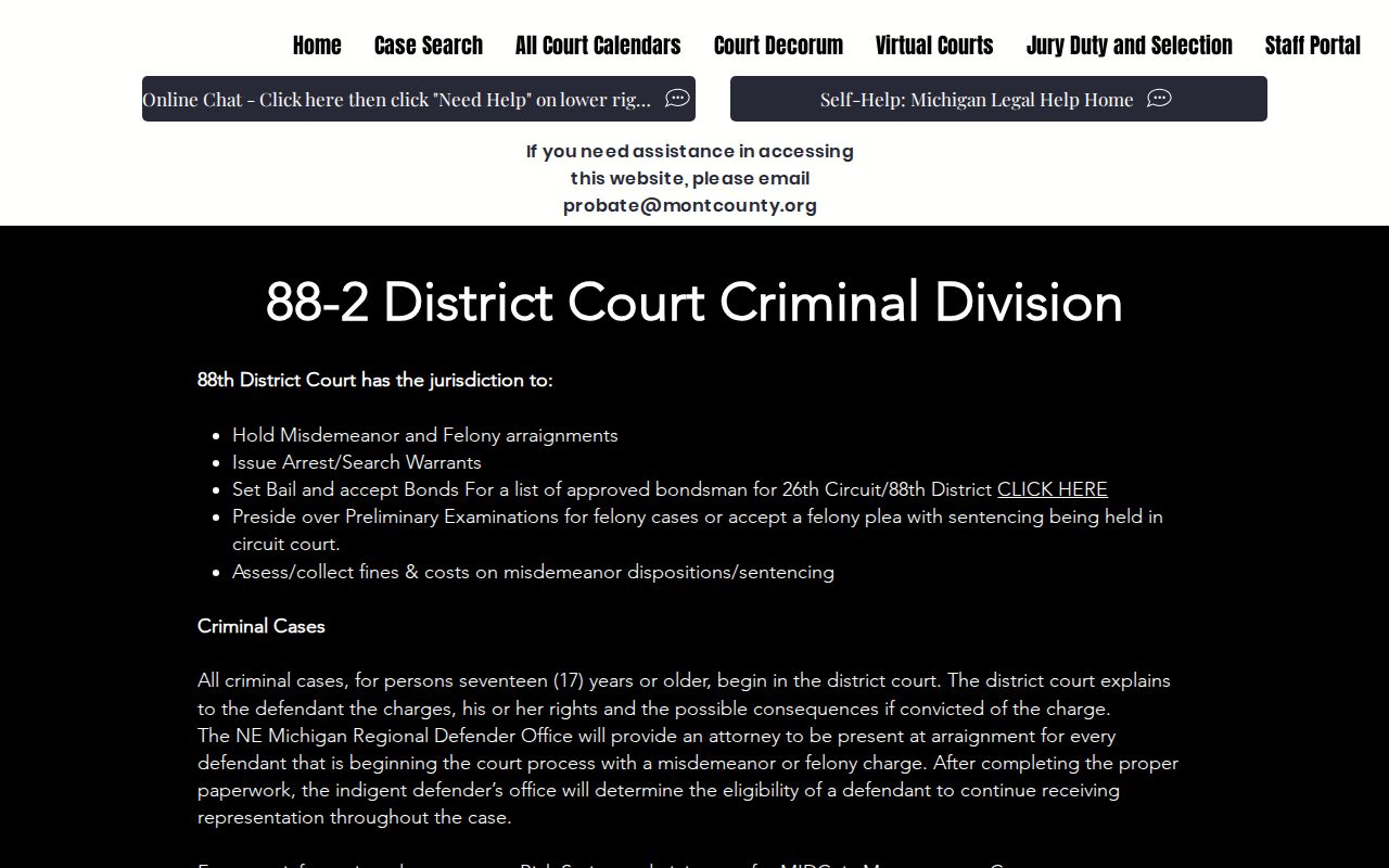 Montmorency County 88th District Court warrant information